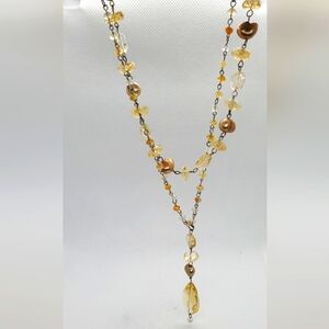 Necklace - Citrine beads and pearls - double layer.